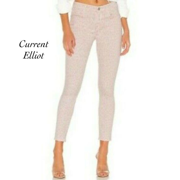 Current Elliott Pink Leopard Print High Waist Stiletto Crop Jeans NWT Size 25